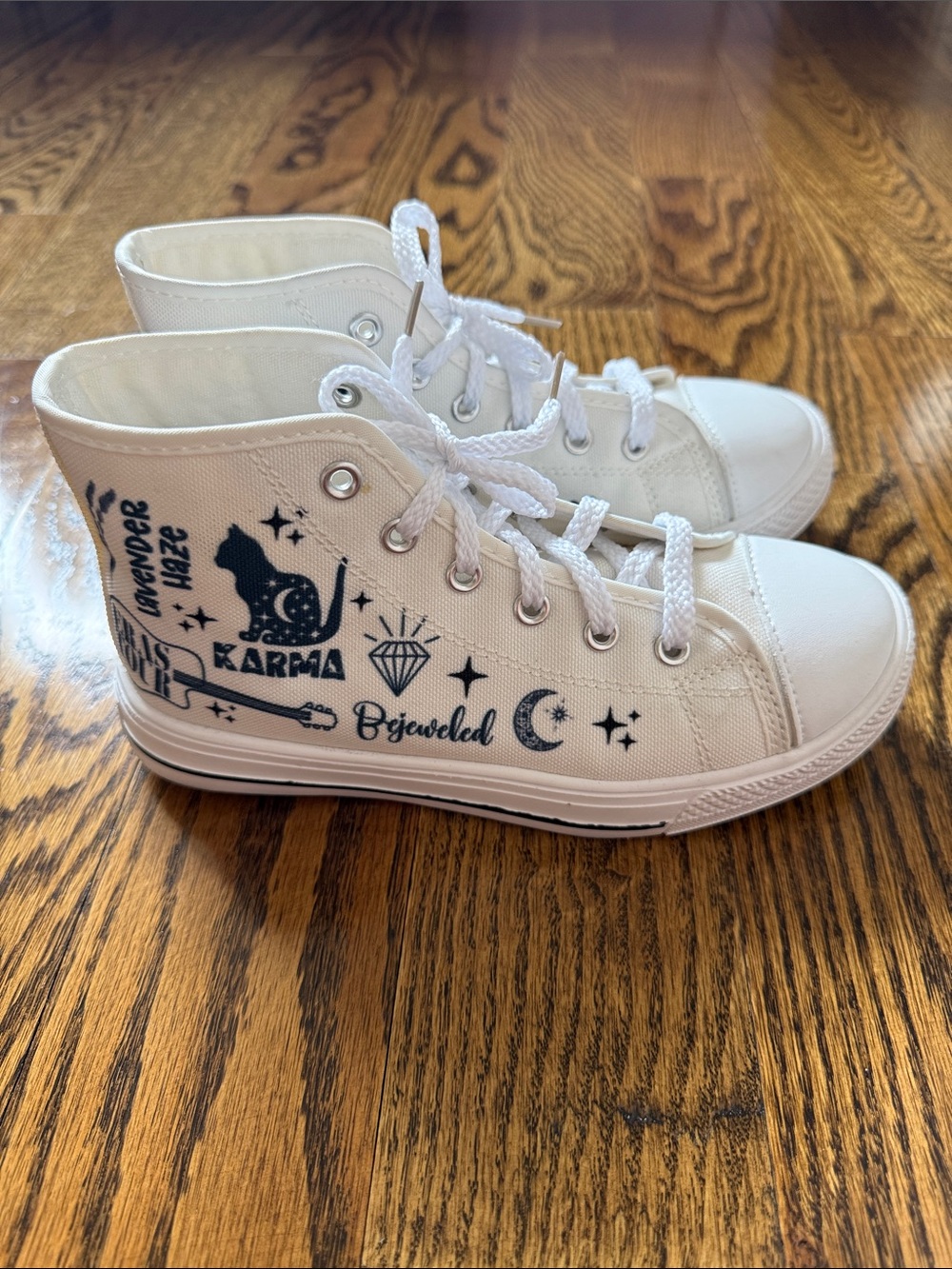 Taylor Swift White Kids High-Top Sneakers with Navy Graphic Print